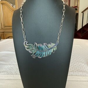 Feather Multicolored Silver Tone Pendant Necklace